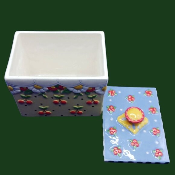 Mary Engelbreit Ceramic Floral & Cherry Design Canister With Lid - Picture 2 of 12